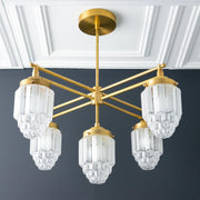 Tierlux Glass Chandelier – Vintage Brass Globe Lighting Fixture